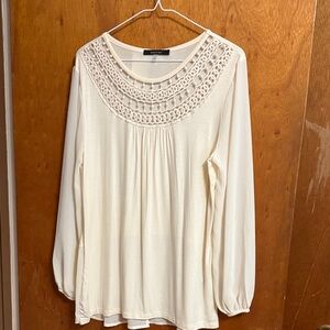 August Silk Cream Blouse with Crochet Detail